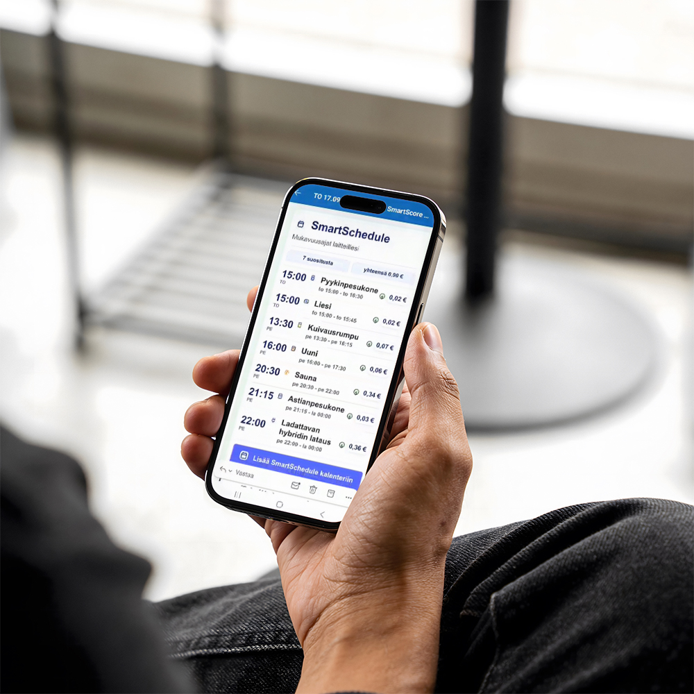 SmartSchedule näyttää laitteiden suositellut käyttöajat puhelimessa.